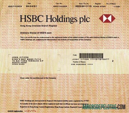 REFERÊNCIA DE HOLDINGS DO HSBC DE HONG KONG exemplo real